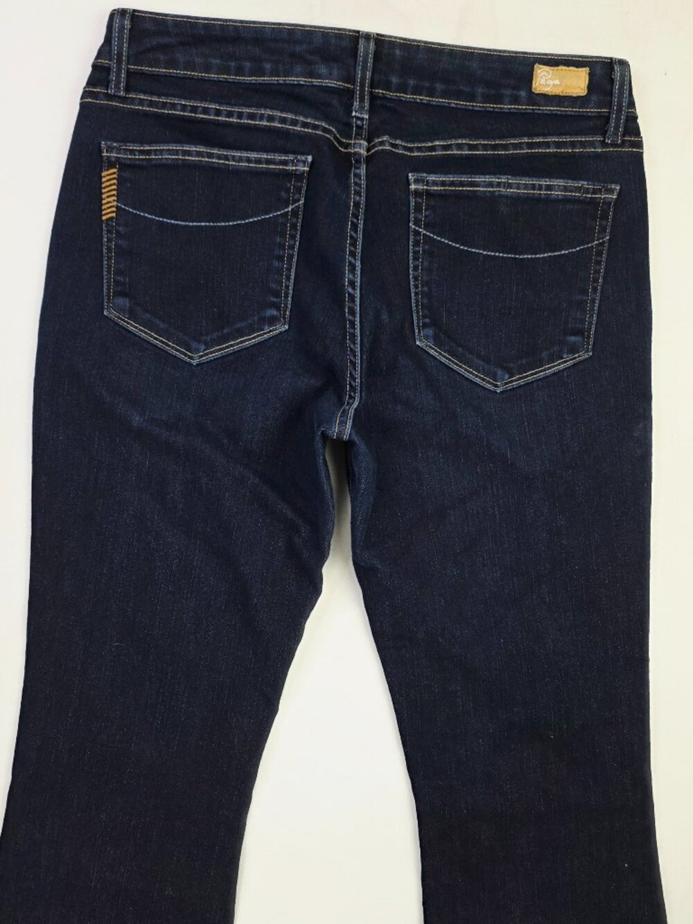 Paige Montecito Bootcut Womens Sz 30X32 Embroidered Pocket Logo Blue Denim Jeans